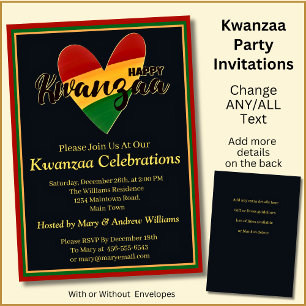 Invitation Ajouter le nom Date Détails Happy Kwanzaa Heart, P