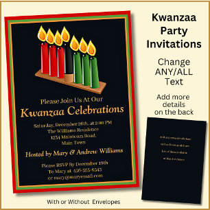Invitation Ajouter le nom Date Détails Kwanzaa 7 Bougies Part