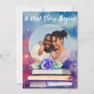 Invitation Ajouter Photo Books & Rose Pastel Watercolor Maria