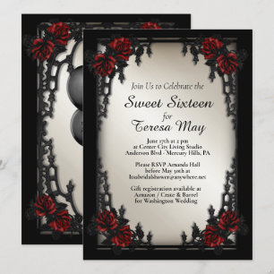 Invitation Ajouter Photo Rose rouge gothique Sweet 16 Porte d