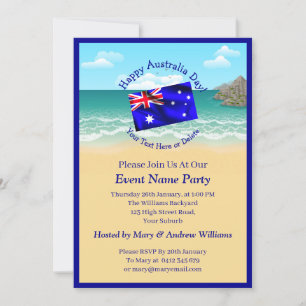 Invitation Ajouter un nom Année Date Australia Day Party Beac