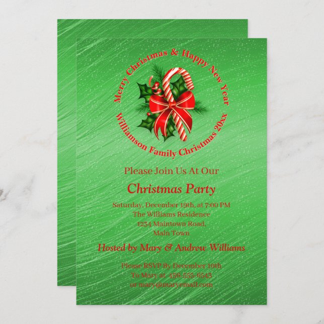 Invitation Ajouter un nom Modifier le texte Rouge Vert Noël I (Devant / Derrière)