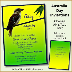 Invitation Ajouter un texte d'année, Kookaburra Australia Day