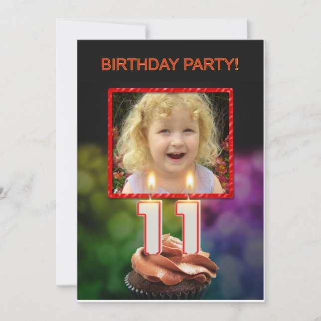 Invitation Ajouter une photo, 11e anniversaire fête Invitatio (Devant)