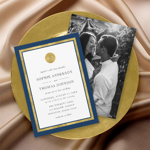 Invitation Ajouter une photo couleur personnalisée Monogramme