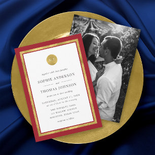 Invitation Ajouter une photo couleur personnalisée Monogramme