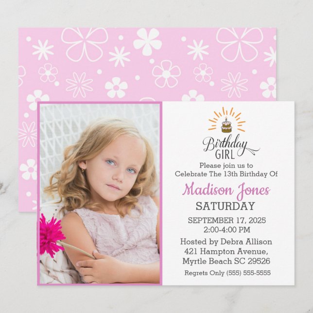 Invitation Ajouter Votre Photo Anniversaire Fille Fête Annive (Devant / Derrière)