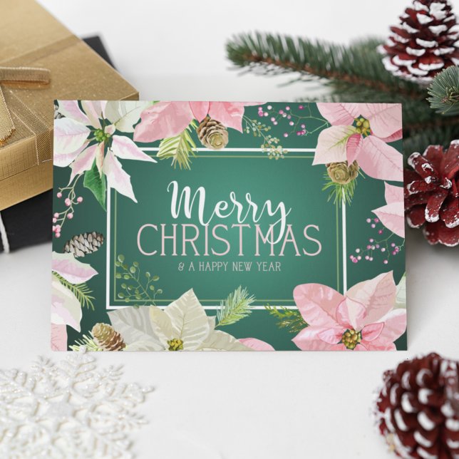 Invitation Ajouter votre photo | Aquarelle de Noël Poinsettia (Créateur téléchargé)