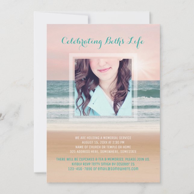 Invitation Ajouter votre photo Memorial Sea Ocean Beach Turqu (Dos)