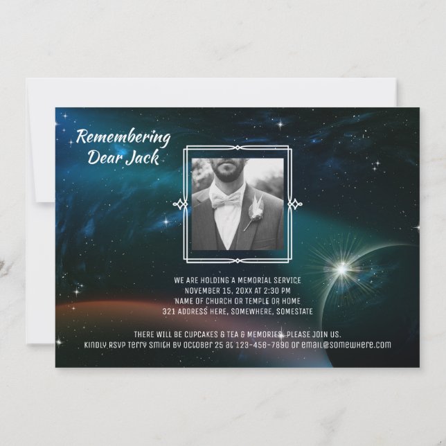 Invitation Ajouter votre propre photo Memorial Galaxy Stars P (Dos)