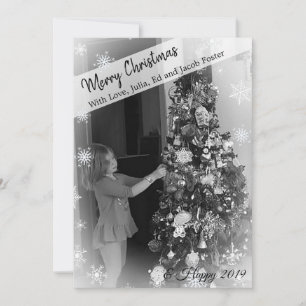 Invitation Ajoutez Votre Photo Flocon de Neige Noël en Noir e