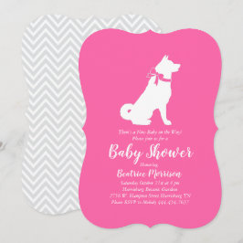 Invitation Akita Chien Baby shower fille rose