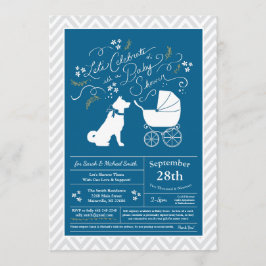 Invitation Akita Chien Baby shower Garçon bleu