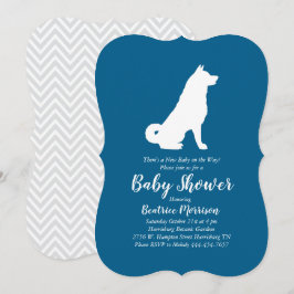 Invitation Akita Chien Baby shower Garçon bleu