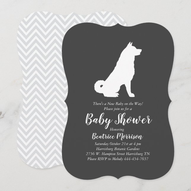 Invitation Akita Dog Baby shower genre neutre (Devant / Derrière)