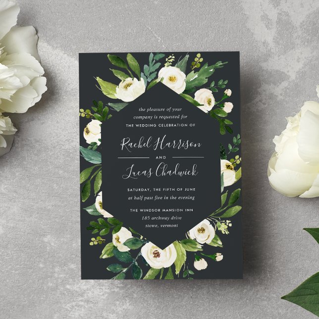 Invitation Albâtre | Mariage de cadre floral blanc (Créateur téléchargé)