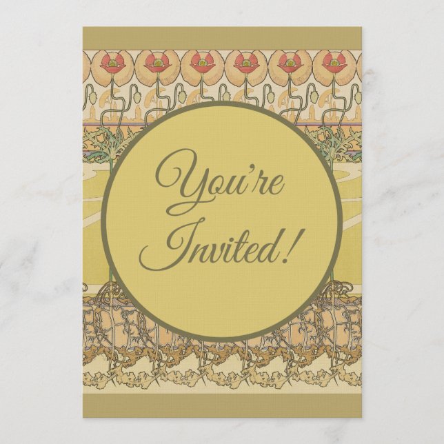 Invitation Alfonse Mucha Poppies Art Nouveau Floral Wallpaper (Devant)