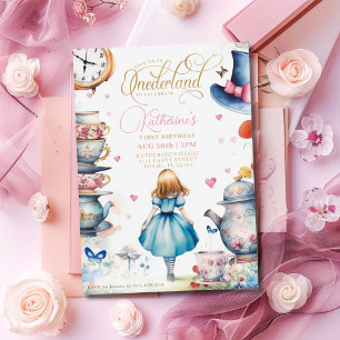 Invitation Alice à Onederland Tea Party d'anniversaire