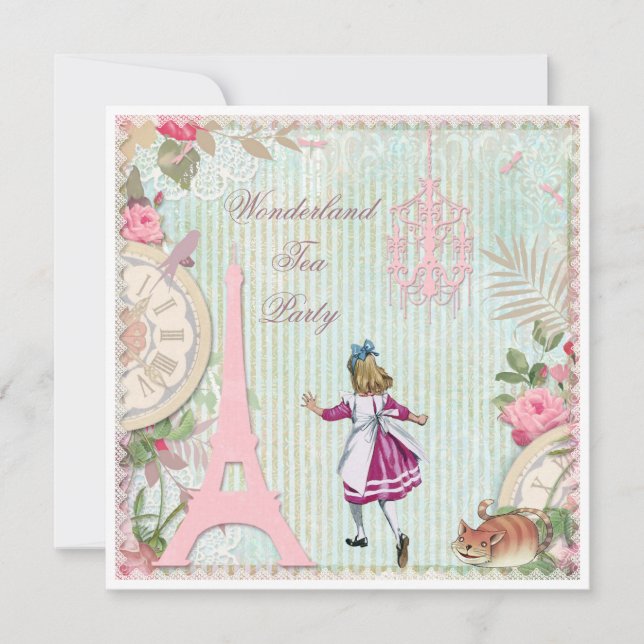 Invitation Alice à Paris Shabby Chic Wonderland Tea Party (Devant)