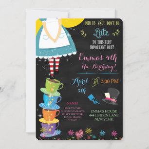 Invitation Alice à Wonderland Chalkboard Birthday