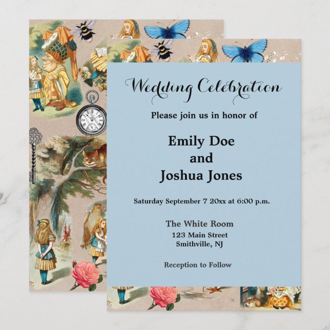 Invitation Alice à Wonderland Cheshire Cat Characters (Devant / Derrière)