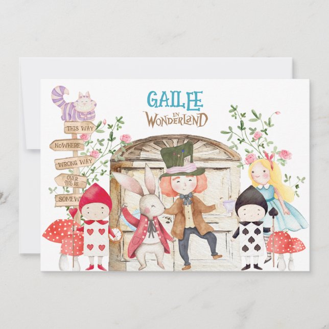 Invitation Alice Adventure in Woderland Birthday  (Devant)