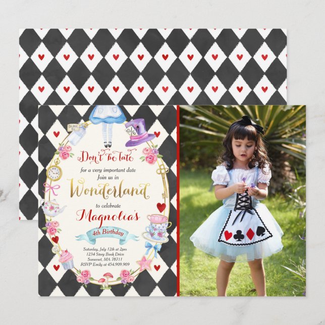 Invitation Alice Au Pays Des Merveilles Anniversaire Invitati (Devant / Derrière)