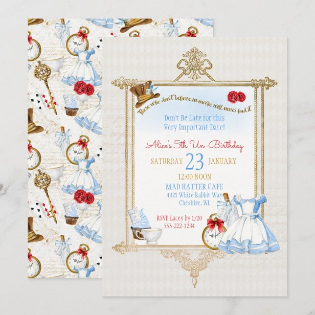 Invitation Alice au pays des merveilles Aquarelle (Devant / Derrière)