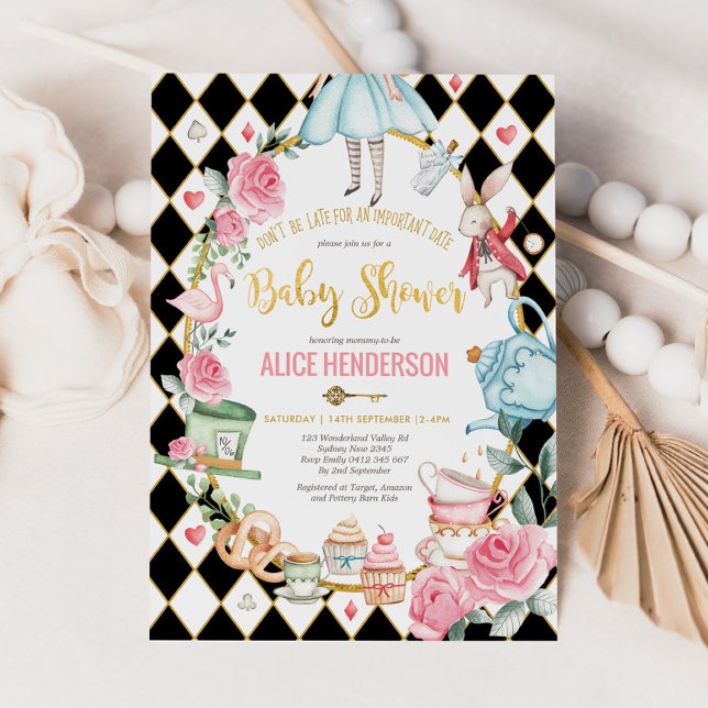 Invitation Alice au pays des merveilles Baby shower Girl Mad  (Créateur téléchargé)