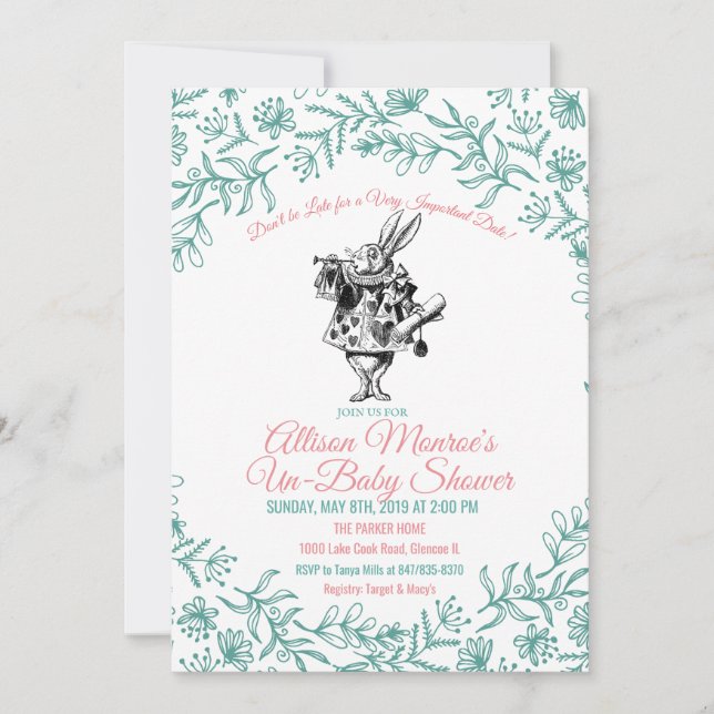 Invitation Alice au pays des merveilles Baby shower Invitatio (Devant)