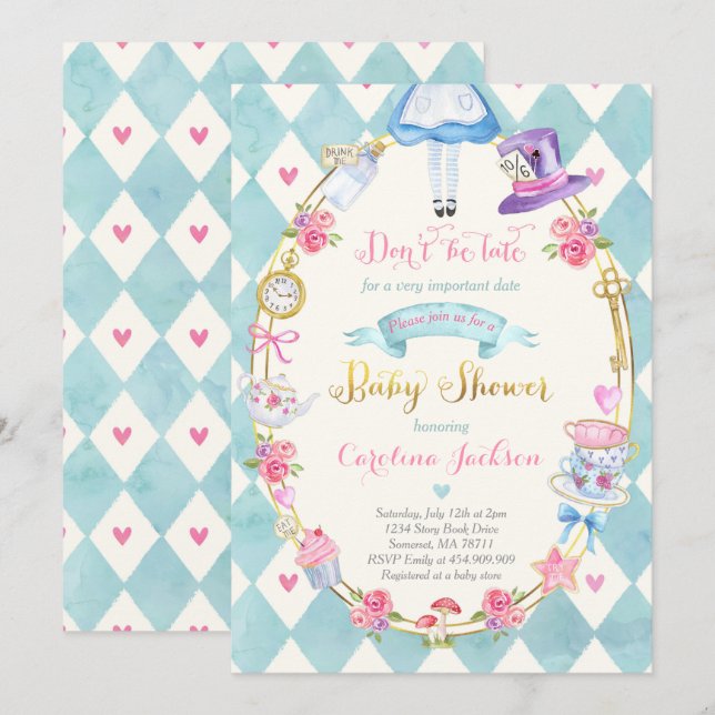 Invitation Alice Au Pays Des Merveilles Baby shower Invitatio (Devant / Derrière)