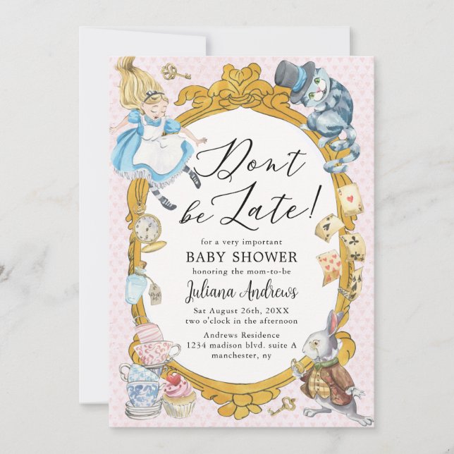 Invitation Alice au pays des merveilles Baby shower lunaire (Devant)
