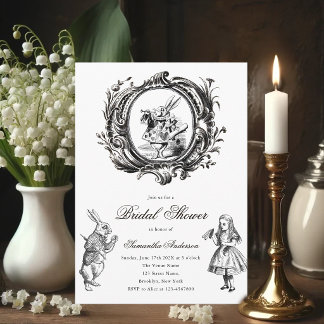 Invitation Alice au pays des merveilles Baby Shower Noir et B