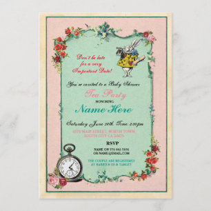 Invitation Alice Au Pays Des Merveilles Baby shower Rose Invi