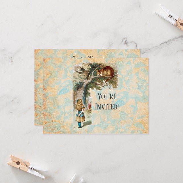 Invitation Alice au pays des merveilles Cheshire Cat Mad (Devant/Arrière en situation)