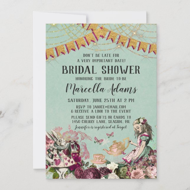 Invitation Alice au pays des merveilles Fête des mariées virt (Devant)