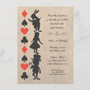 Invitation Alice au pays des merveilles Fête du thé de Burlap