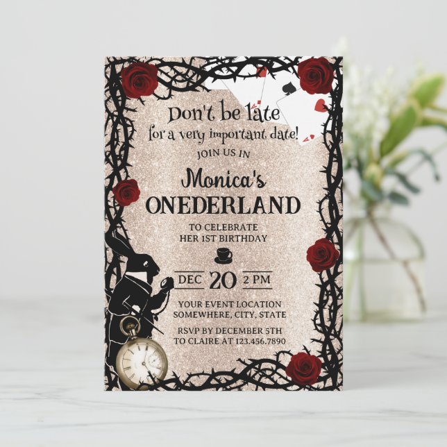 Invitation Alice au pays des merveilles fille 1er anniversair (Debout devant)