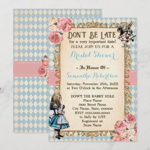 Invitation Alice au pays des merveilles Fleurs roses Baby Sho