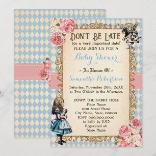 Invitation Alice au pays des merveilles Fleurs roses Baby Sho