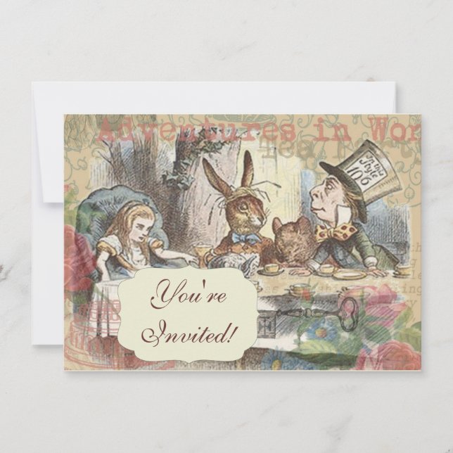 Invitation Alice au pays des merveilles Mad Tea Party Art (Devant)