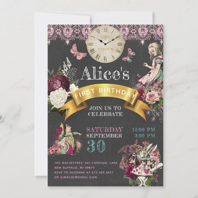 Invitation Alice au pays des merveilles Tableau noir moderne  (Devant)
