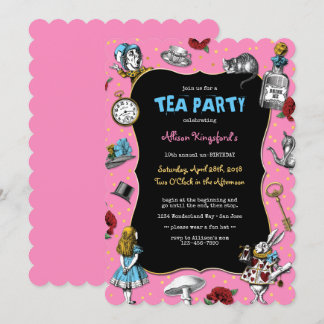 Invitation Alice au pays des merveilles Tea Party rose