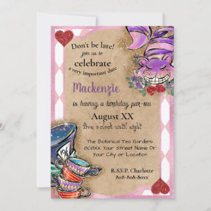 Invitation Alice au pays des merveilles Tea Party rose