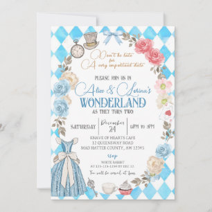 Invitation Alice au pays des merveilles, Twins Thé d'annivers