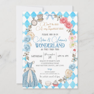 Invitation Alice au pays des merveilles, Twins Thé d'annivers