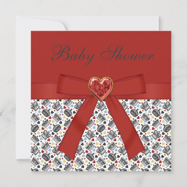 Invitation Alice au thé de rouge de baby shower du pays des (Devant)