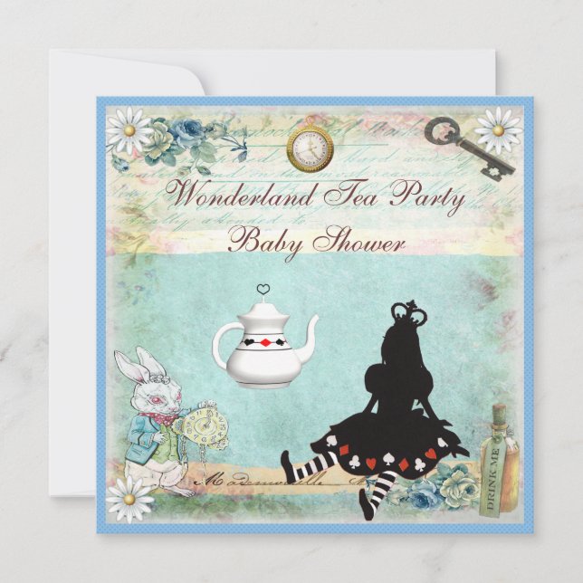 Invitation Alice au Wonderland Baby shower Tea Party (Devant)