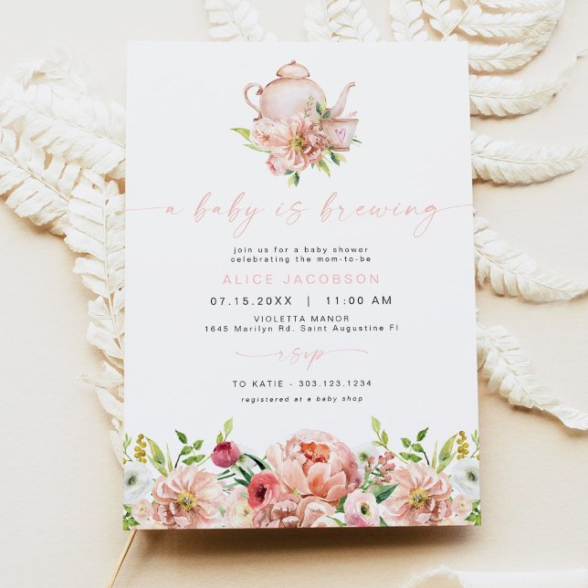 Invitation ALICE Blush Floral Baby Baby shower de thé de bras (Créateur téléchargé)
