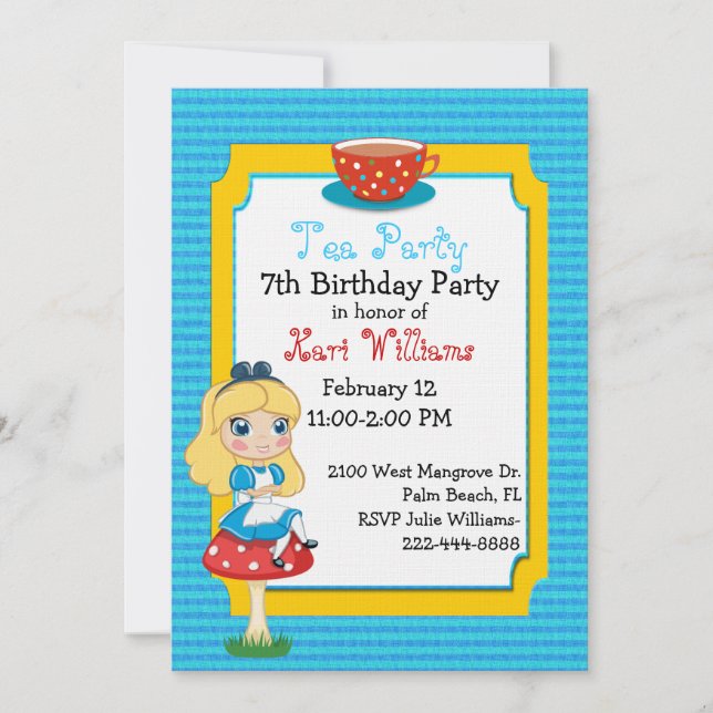 Invitation Alice dans la coutume d'anniversaire de thé du (Devant)